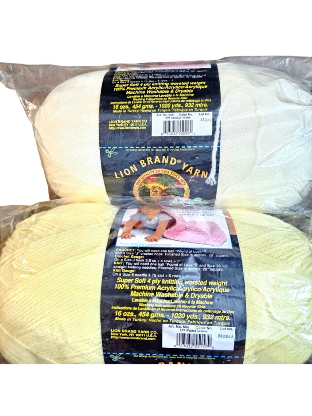 Lion Brand Pound Of Love Yarn Pack - Antique White & Pastel Yellow - 16 Oz Each - Picture 2 of 4